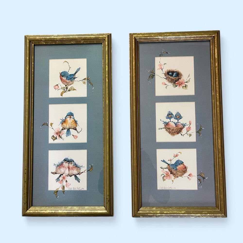 Vintage 1990 Bluebird Pictures Carolyn Shores Wright Gold Tone Framed Set